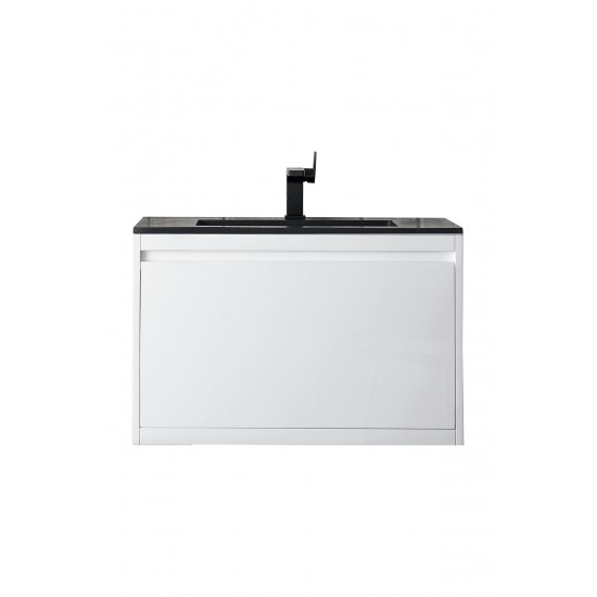 Milan 31.5" Single Vanity Cabinet, Glossy White w/Charcoal Black Composite Top