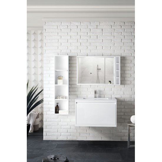 Milan 31.5" Single Vanity Cabinet, Glossy White w/Glossy White Composite Top