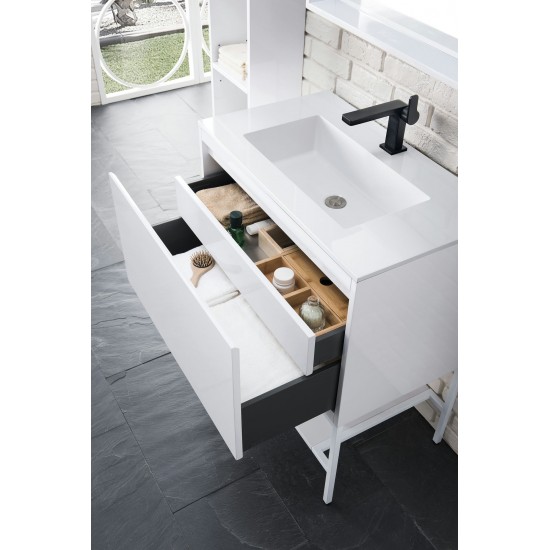 Milan 31.5" Single Vanity Glossy White Glossy White w/Glossy White Composite Top