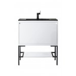 Milan 31.5" Single Vanity Glossy White Black w/Charcoal Black Composite Top