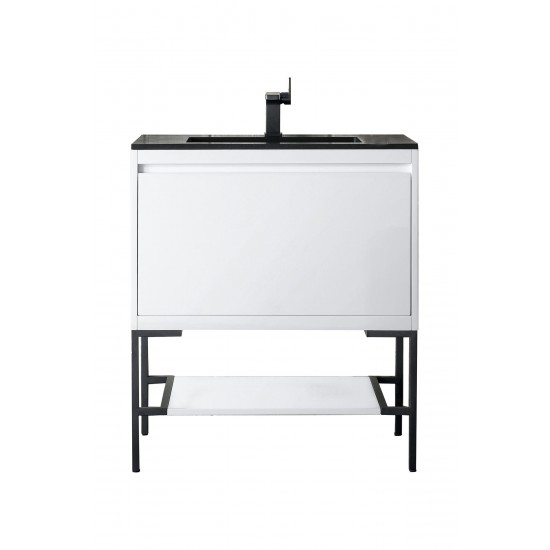 Milan 31.5" Single Vanity Glossy White Black w/Charcoal Black Composite Top