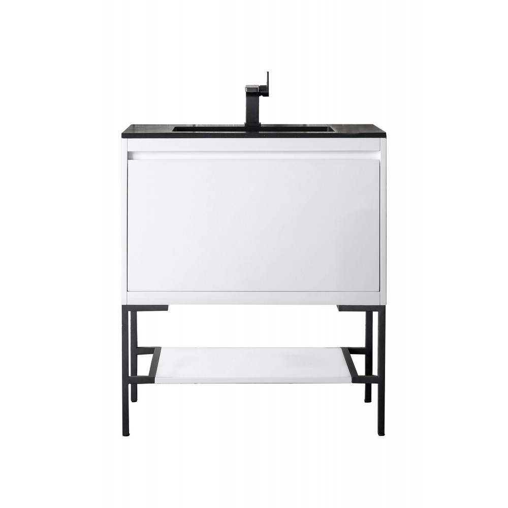 Milan 31.5" Single Vanity Glossy White Black w/Charcoal Black Composite Top