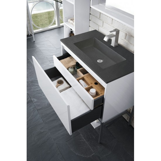 Milan 31.5" Single Vanity Glossy White Black w/Charcoal Black Composite Top