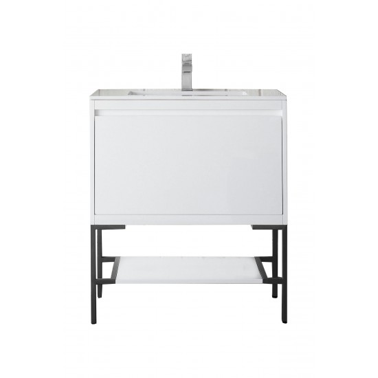 Milan 31.5" Single Vanity Glossy White Matte Black w/Glossy White Composite Top