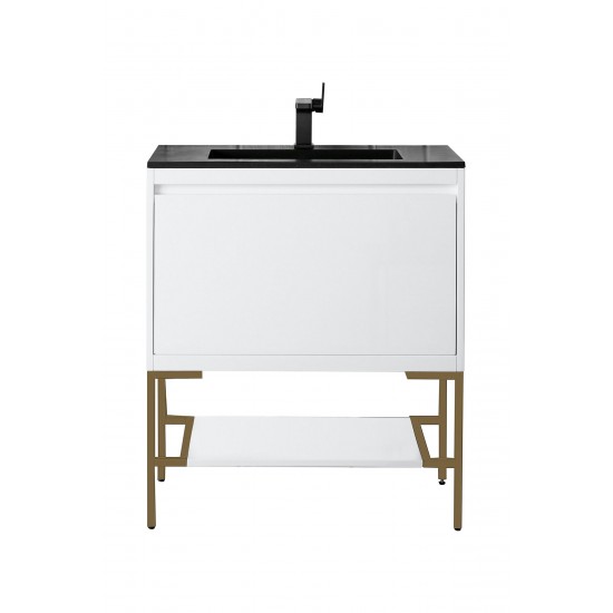 Milan 31.5" Single Vanity White Radiant Gold w/Charcoal Black Composite Top