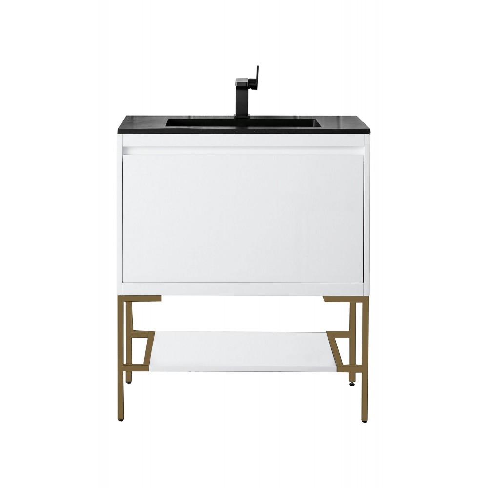 Milan 31.5" Single Vanity White Radiant Gold w/Charcoal Black Composite Top Milan 31.5" Single Vanity White Radiant Gold w/Charcoal Black Composite Top