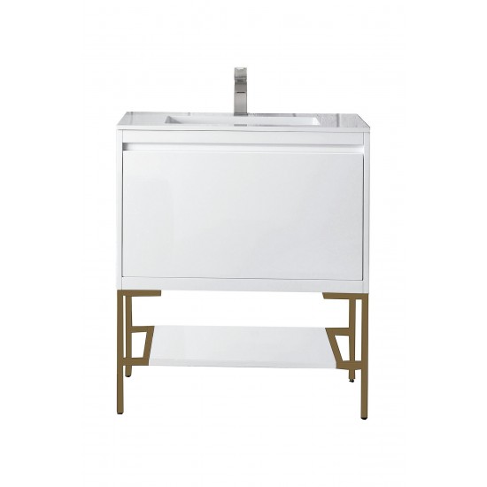 Milan 31.5" Single Vanity Glossy White Radiant Gold w/Glossy White Composite Top