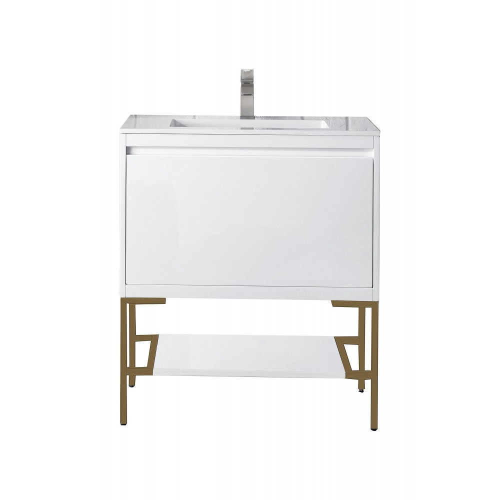 Milan 31.5" Single Vanity Glossy White Radiant Gold w/Glossy White Composite Top