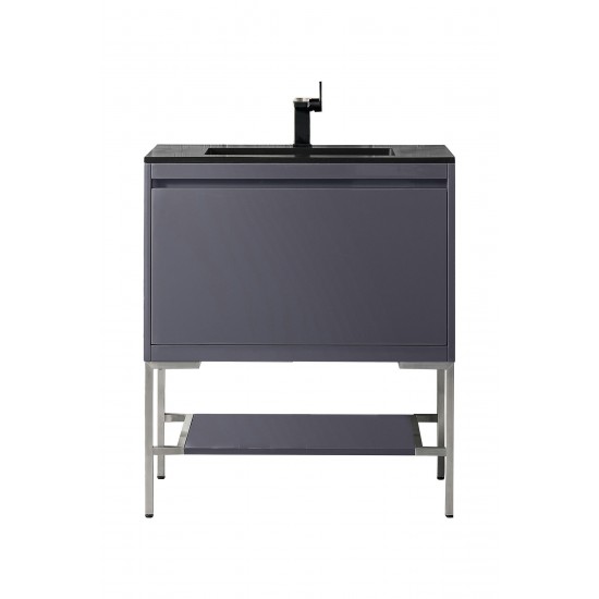 Milan 31.5" Single Vanity Modern Grey Nickel w/Charcoal Black Composite Top