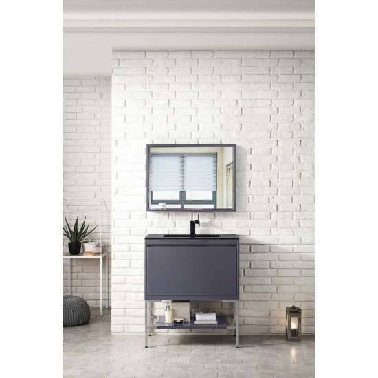 Milan 31.5" Single Vanity Modern Grey Nickel w/Charcoal Black Composite Top