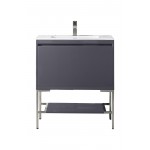 Milan 31.5" Single Vanity Modern Grey Glossy Nickel w/Glossy White Composite Top