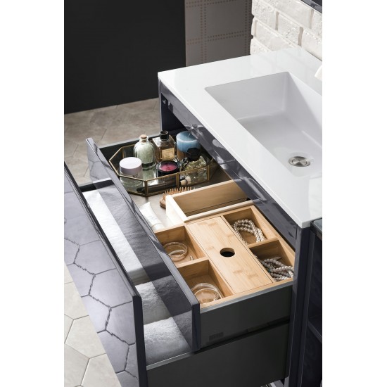 Milan 31.5" Single Vanity Modern Grey Glossy Nickel w/Glossy White Composite Top