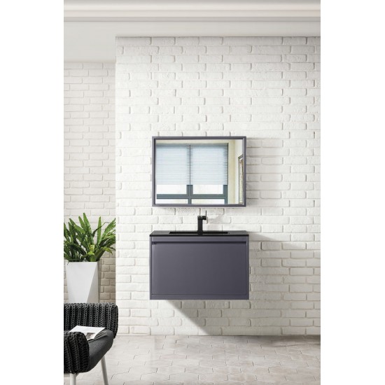 Milan 31.5" Single Vanity, Modern Grey Glossy w/Charcoal Black Composite Top