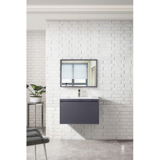 Milan 31.5" Single Vanity, Modern Grey Glossy w/Glossy White Composite Top