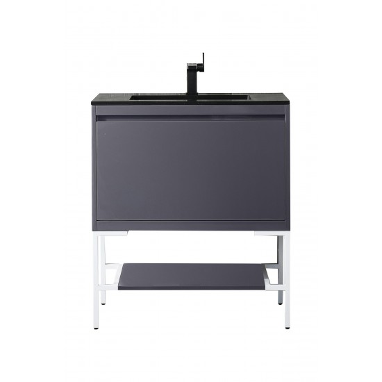 Milan 31.5" Single Vanity Modern Grey White w/Charcoal Black Composite Top