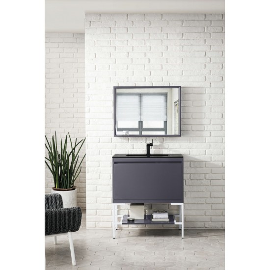 Milan 31.5" Single Vanity Modern Grey White w/Charcoal Black Composite Top