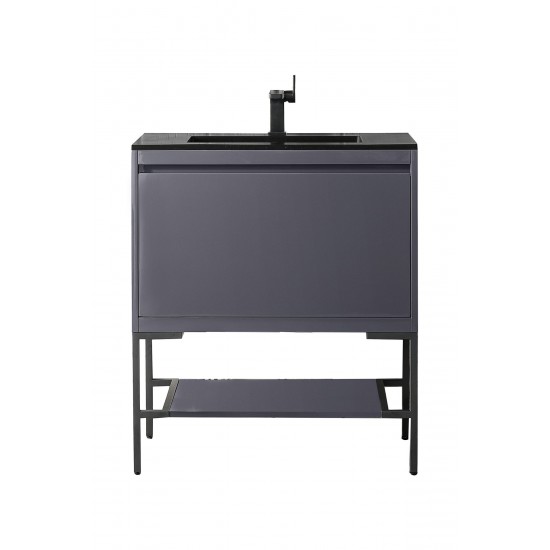 Milan 31.5" Single Vanity Modern Grey Black w/Charcoal Black Composite Top