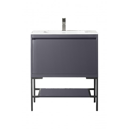 Milan 31.5" Single Vanity Modern Grey Glossy Black w/Glossy White Composite Top