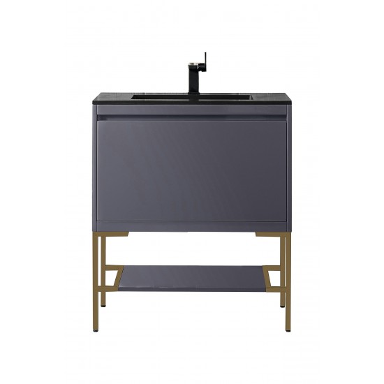 Milan 31.5" Single Vanity Modern Grey Radiant Gold, Charcoal Black Composite Top