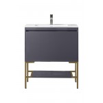 Milan 31.5" Single Vanity Modern Grey Radiant Gold w/ White Composite Top