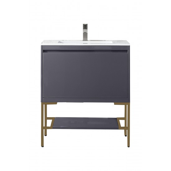 Milan 31.5" Single Vanity Modern Grey Radiant Gold w/ White Composite Top