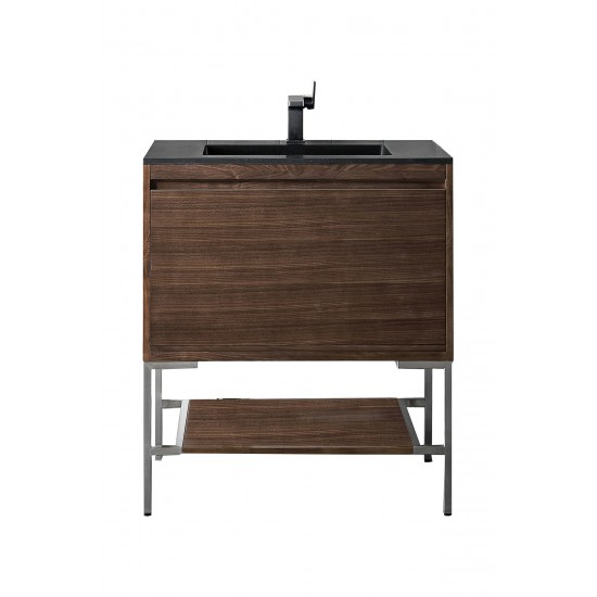 Milan 31.5" Single Vanity Mid Century Walnut Nickel w/Black Composite Top