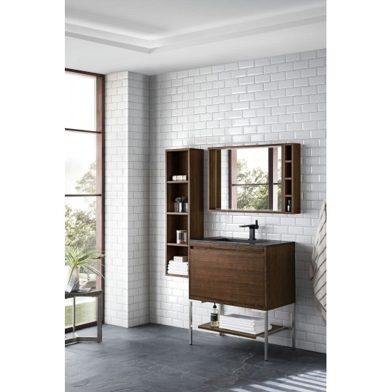 Milan 31.5" Single Vanity Mid Century Walnut Nickel w/Black Composite Top