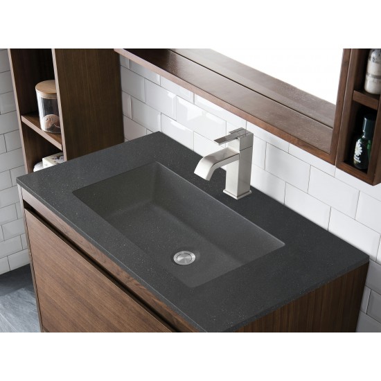 Milan 31.5" Single Vanity Mid Century Walnut Nickel w/Black Composite Top