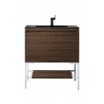 Milan 31.5" Single Vanity Mid Century Walnut White, Charcoal Black Composite Top