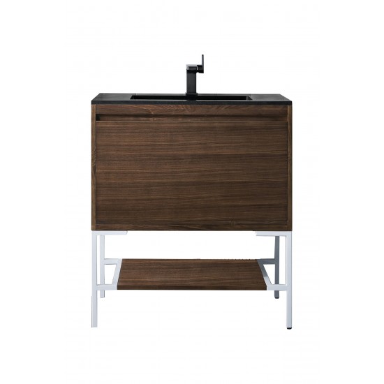 Milan 31.5" Single Vanity Mid Century Walnut White, Charcoal Black Composite Top