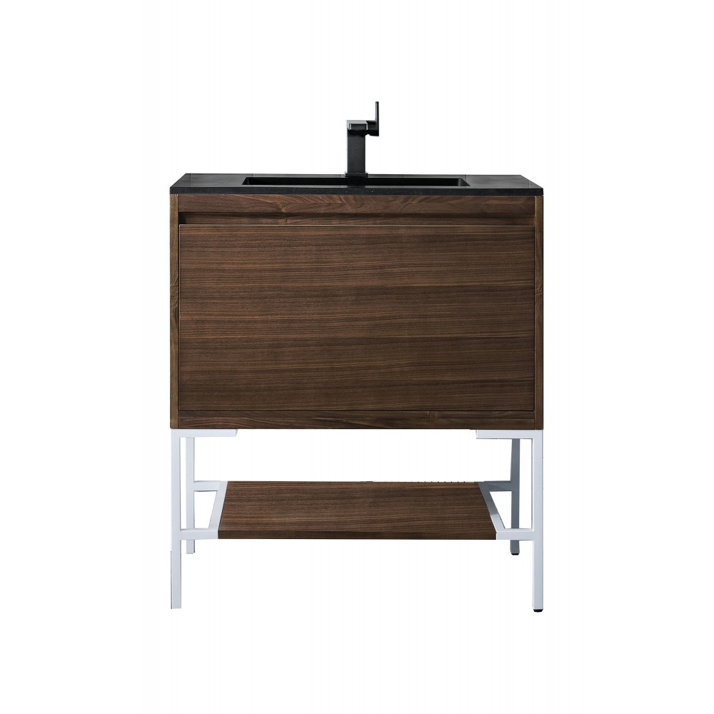 Milan 31.5" Single Vanity Mid Century Walnut White, Charcoal Black Composite Top