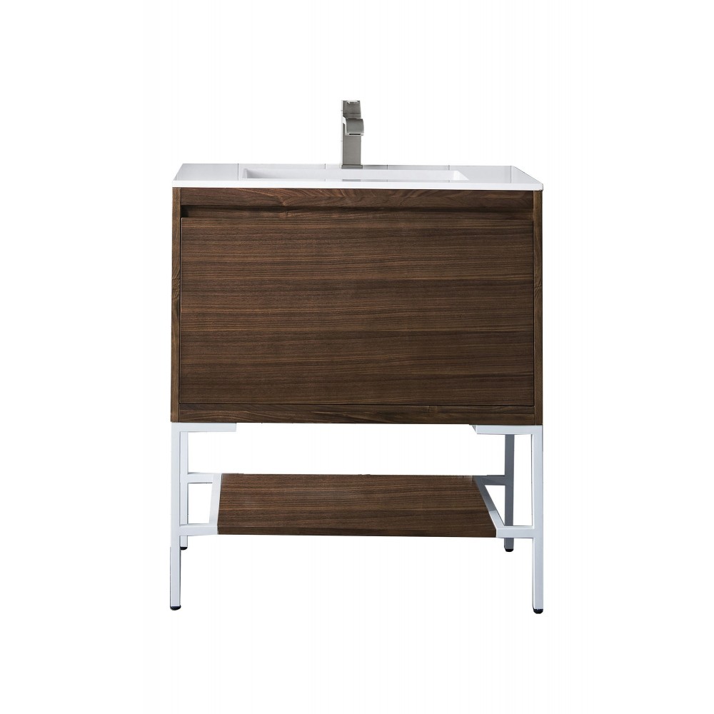 Milan 31.5" Single Vanity Mid Century Walnut White w/ White Composite Top Milan 31.5" Single Vanity Mid Century Walnut White w/ White Composite Top