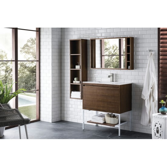 Milan 31.5" Single Vanity Mid Century Walnut White w/ White Composite Top