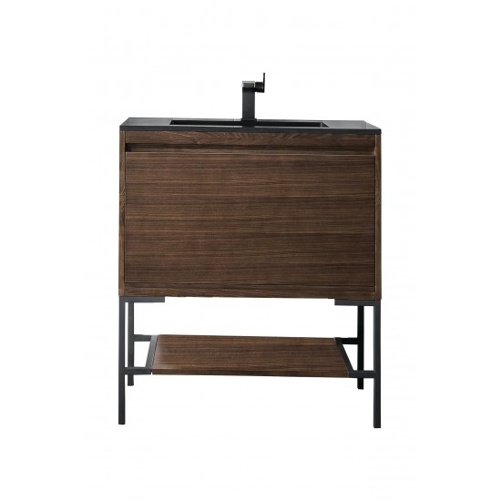 Milan 31.5" Single Vanity Mid Century Walnut Black, Charcoal Black Composite Top