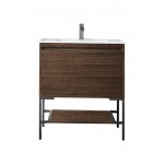 Milan 31.5" Single Vanity Mid Century Walnut Black w/Glossy White Composite Top