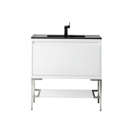 Milan 35.4" Single Vanity Glossy White Nickel w/Charcoal Black Composite Top