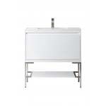 Milan 35.4" Single Vanity Glossy White Nickel w/Glossy White Composite Top