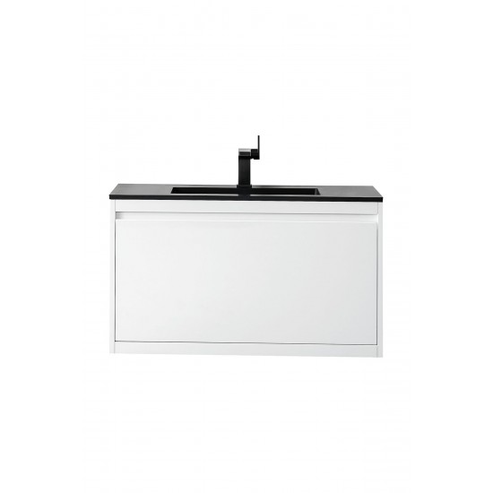 Milan 35.4" Single Vanity Cabinet, Glossy White w/Charcoal Black Composite Top