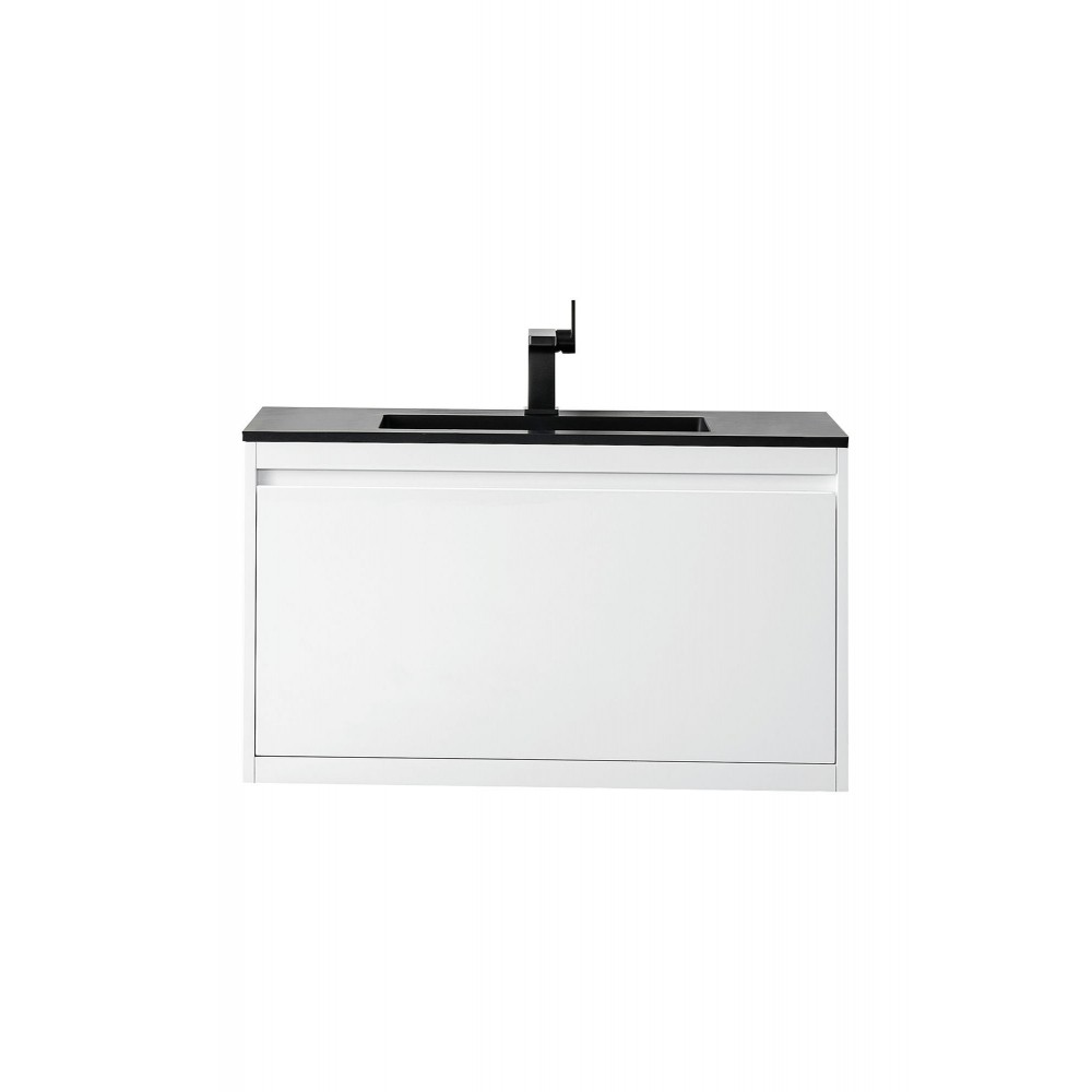 Milan 35.4" Single Vanity Cabinet, Glossy White w/Charcoal Black Composite Top