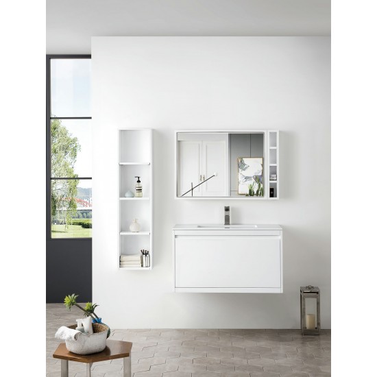 Milan 35.4" Single Vanity Cabinet, Glossy White w/Glossy White Composite Top