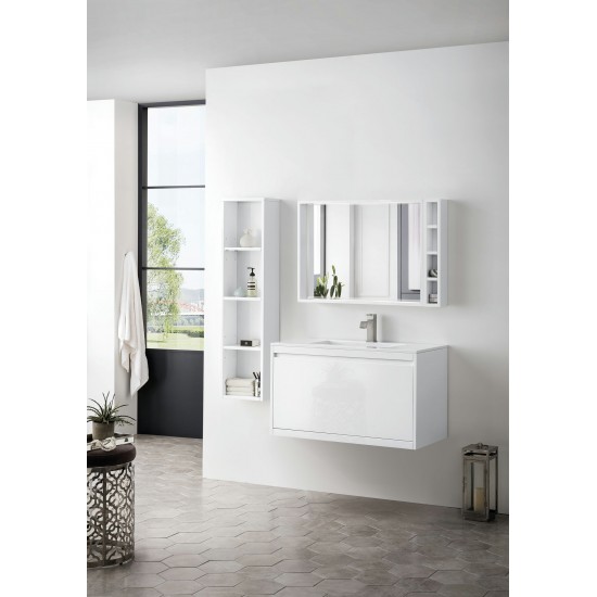 Milan 35.4" Single Vanity Cabinet, Glossy White w/Glossy White Composite Top