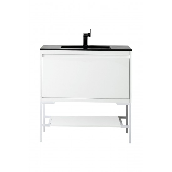 Milan 35.4" Single Vanity White White w/Charcoal Black Composite Top