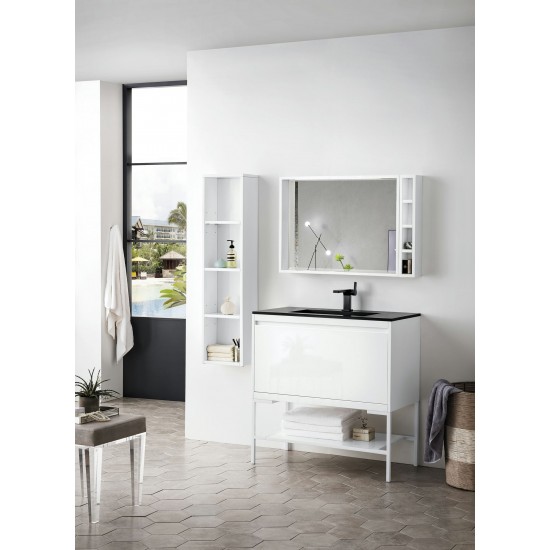 Milan 35.4" Single Vanity White White w/Charcoal Black Composite Top