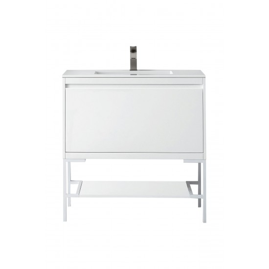 Milan 35.4" Single Vanity Glossy White Glossy White w/Glossy White Composite Top