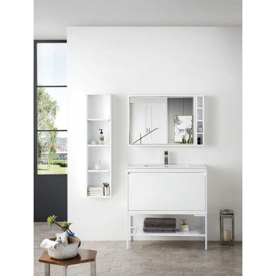 Milan 35.4" Single Vanity Glossy White Glossy White w/Glossy White Composite Top