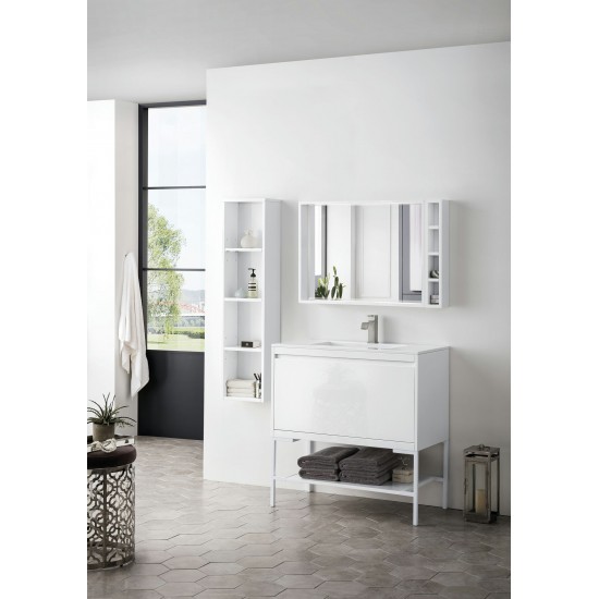 Milan 35.4" Single Vanity Glossy White Glossy White w/Glossy White Composite Top