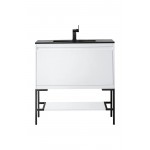 Milan 35.4" Single Vanity Glossy White Black w/Charcoal Black Composite Top