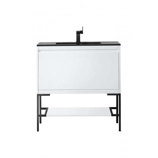 Milan 35.4" Single Vanity Glossy White Black w/Charcoal Black Composite Top