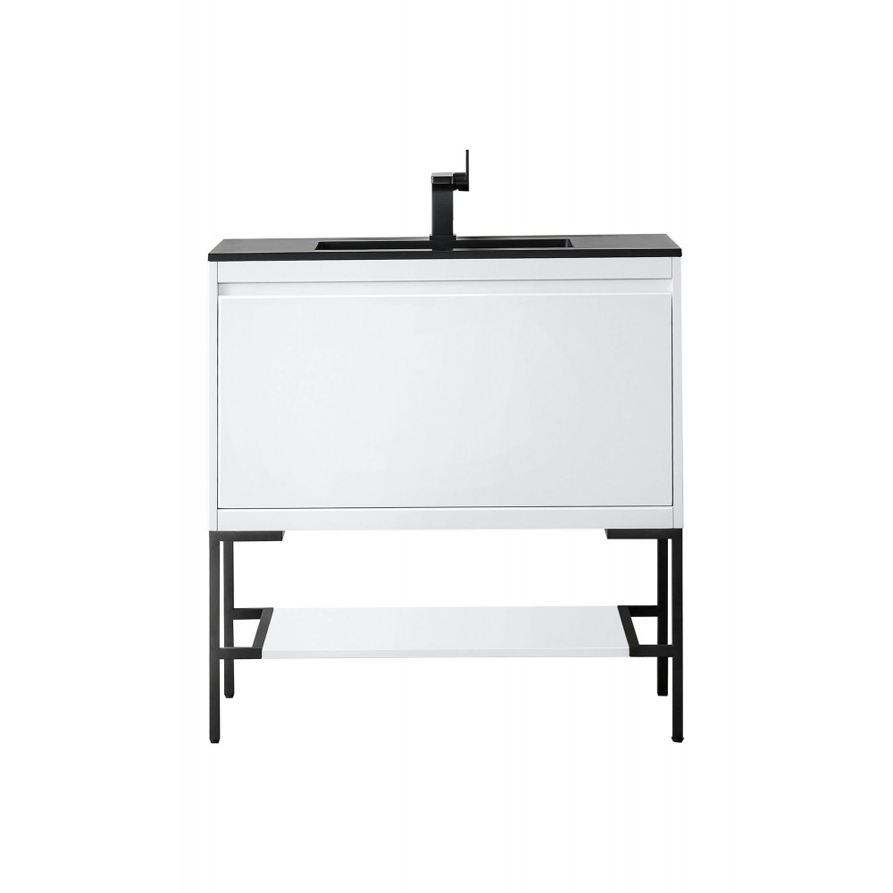 Milan 35.4" Single Vanity Glossy White Black w/Charcoal Black Composite Top Milan 35.4" Single Vanity Glossy White Black w/Charcoal Black Composite Top