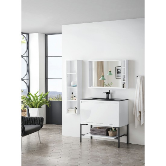 Milan 35.4" Single Vanity Glossy White Black w/Charcoal Black Composite Top